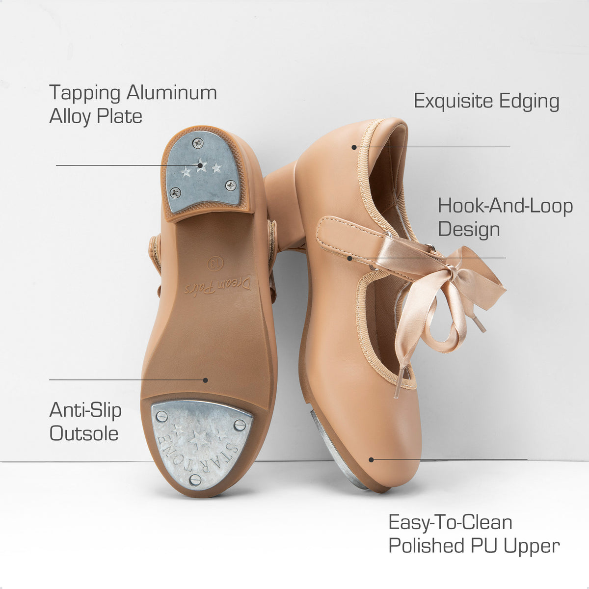 Children's Tap Shoes by DREAM PAIRS with Removable Satin Ribbons, Hook-and-Loop Strap and Cushioned Latex Insole for Girls and Boys Dance Classes and Recitals