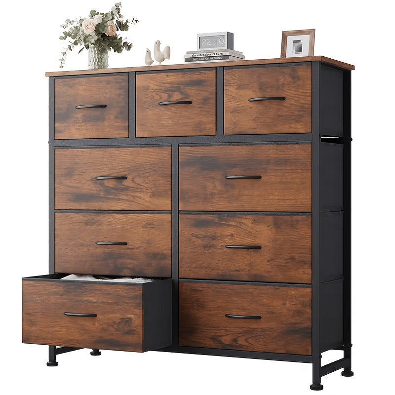 Fabric Drawer Storage Cabinet for Office or Bedroom, Lightweight Wardrobe Organizer with Integrated Slide Rails in Black, Rust or Gray