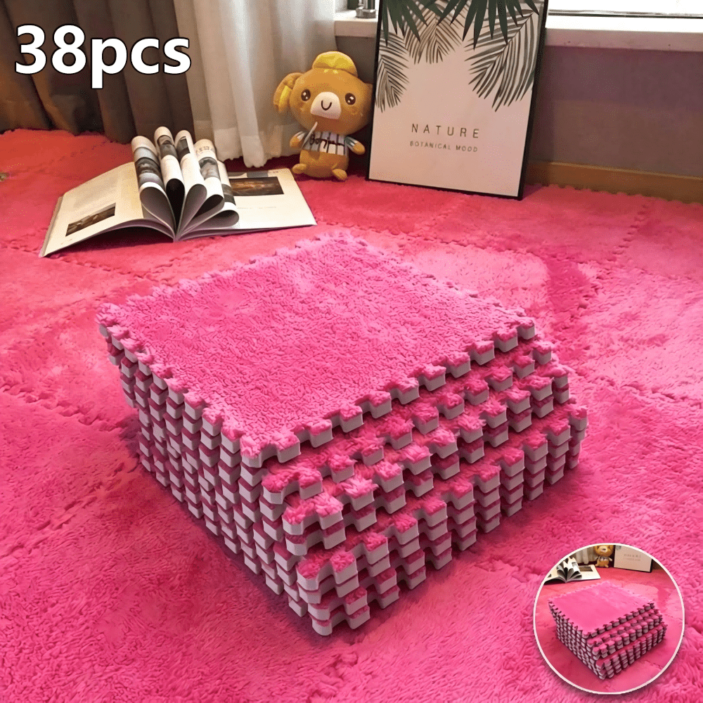Interlocking Carpet Tiles, 38-Piece EVA Patchwork Floor Mat Set in Solid Colors for Living Room, Bedroom and Bay Window Home Decor