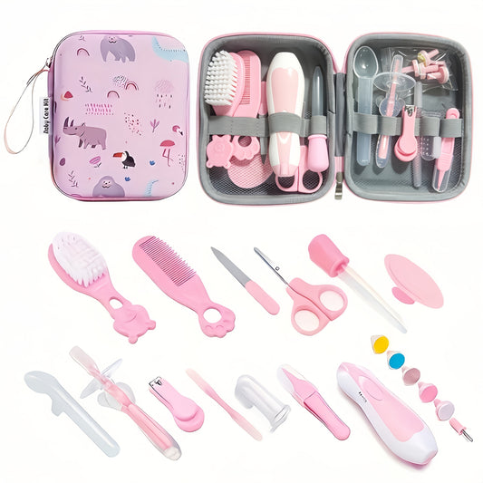 Baby Grooming Travel Set, 14-Piece Healthcare Kit with Portable Case, Nail Clippers, Hair Brush and Comb for Everyday Care and Baby Shower Gifts