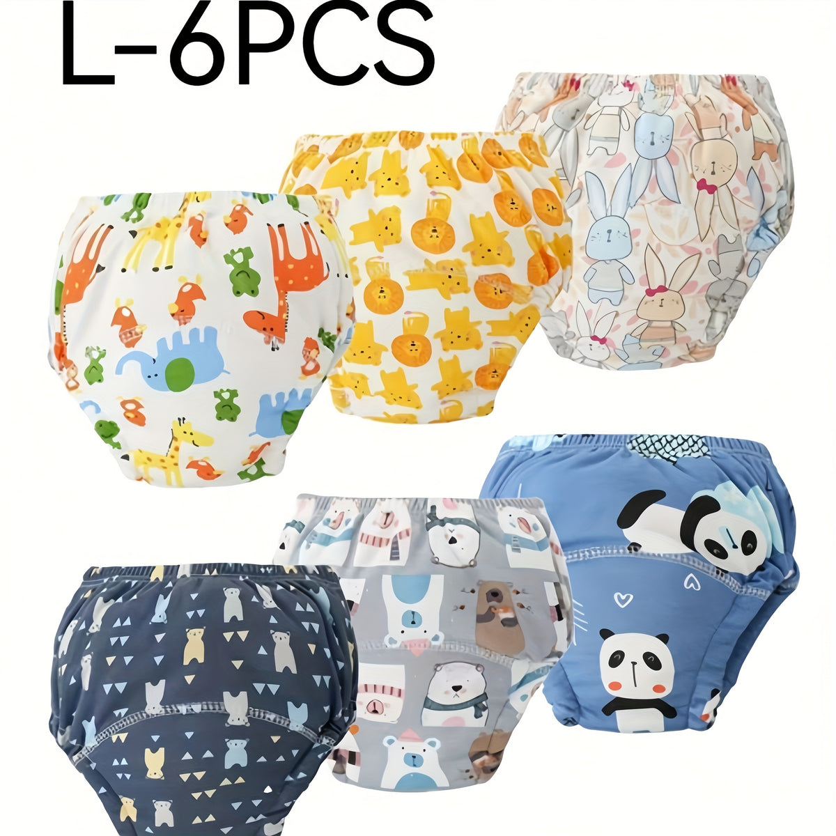Animal Print Potty Training Underwear 6-Pack, Reusable Cotton Toddler Learning Pants with Absorbent Crotch and Pull-On Elastic Waist for Boys and Girls