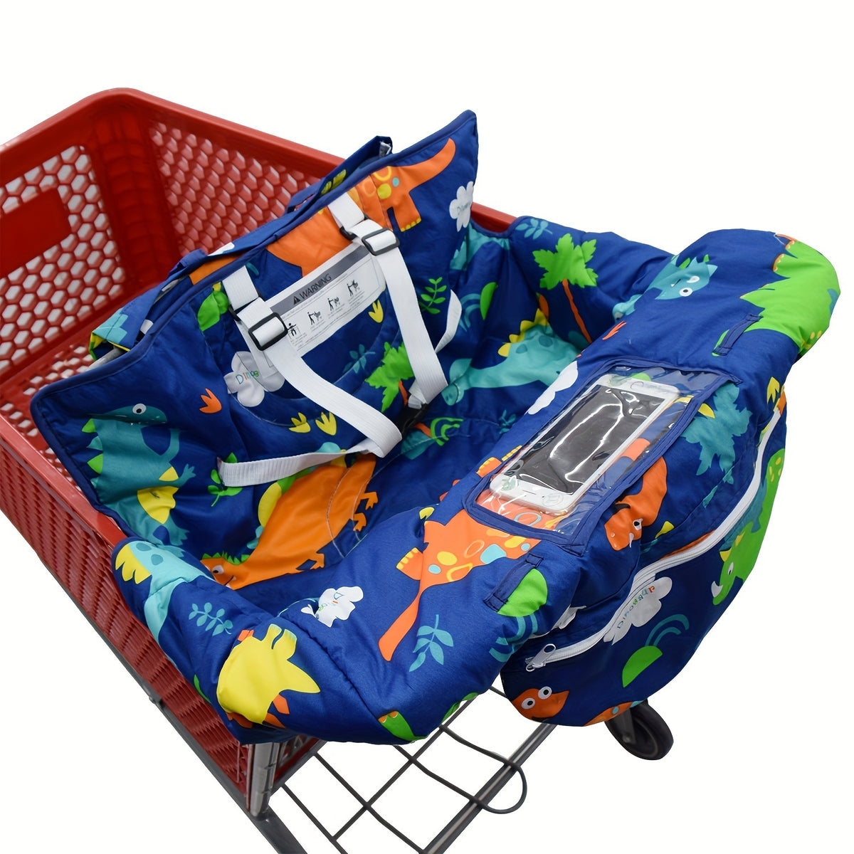 Cartoon Shopping Cart Seat Cover for Baby, Thick Padded High Chair Cushion with Front and Back Straps, Compact Carry Bag and Machine-Washable Design