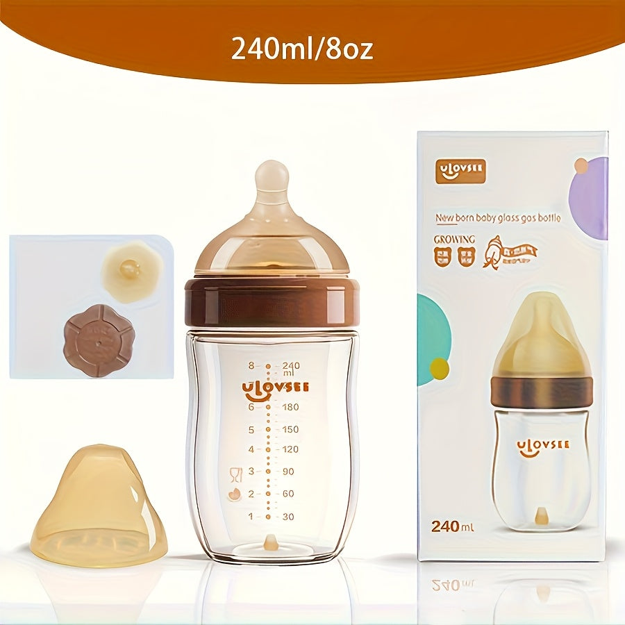 Borosilicate Glass Baby Bottles, Wide-Neck Feeding Bottle with Bottom Air Balance Valve, 4 oz, 5 oz and 8 oz Options for Daily Infant Feeding