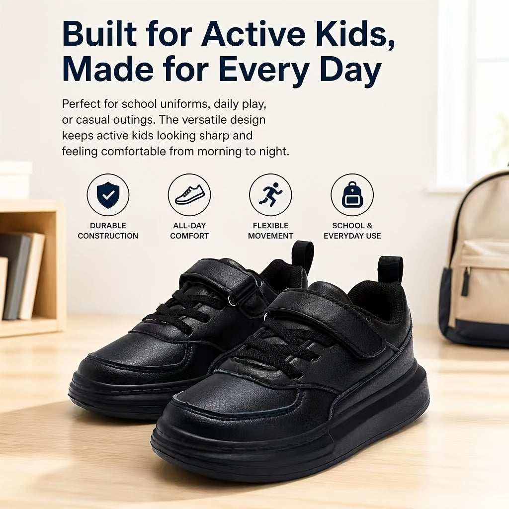 Kids Black Running Sneakers with Breathable Mesh Upper and Lightweight EVA Midsole, Low-Top Athletic Shoes for Daily Play and Casual Outings