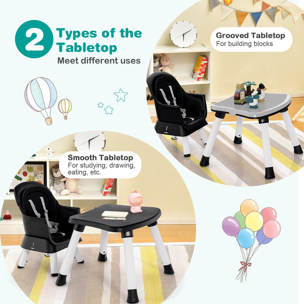8-in-1 Baby High Chair with Activity Table, BABYJOY Convertible Feeding Seat with Removable Tray, Booster Mode and 5-Point Harness for Ages 6 Months to 6 Years
