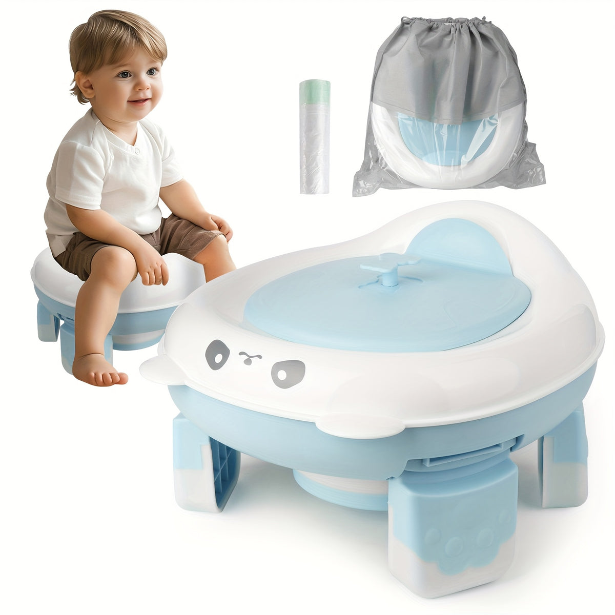 Foldable Travel Potty Chair for Boys and Girls with Storage Bag and 20 Disposable Liners Included, Portable Toddler Potty Seat for Indoor and Outdoor Use, Easy to Clean and Carry