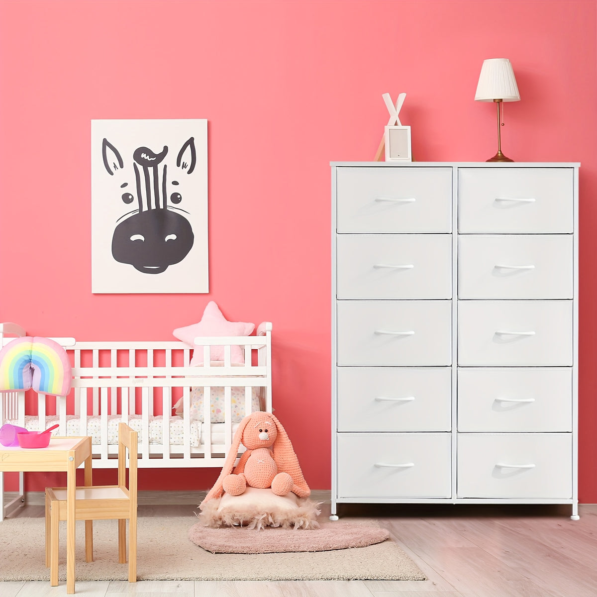 Fabric Drawer Dresser for Bedroom Storage with Metal Frame and Wood Tabletop, 9 or 10 Drawer Closet Organizer Tower for Clothes, Living Room or Entryway