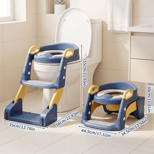 Foldable Toddler Toilet Ladder and Potty Training Seat, 2-in-1 Adjustable Step Stool with Anti-Slip Design for Kids, Pink and Blue Options