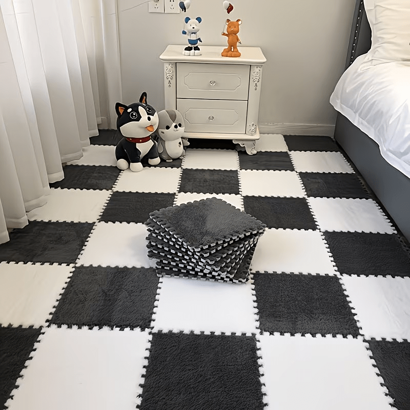 Interlocking Carpet Tiles, 38-Piece EVA Patchwork Floor Mat Set in Solid Colors for Living Room, Bedroom and Bay Window Home Decor