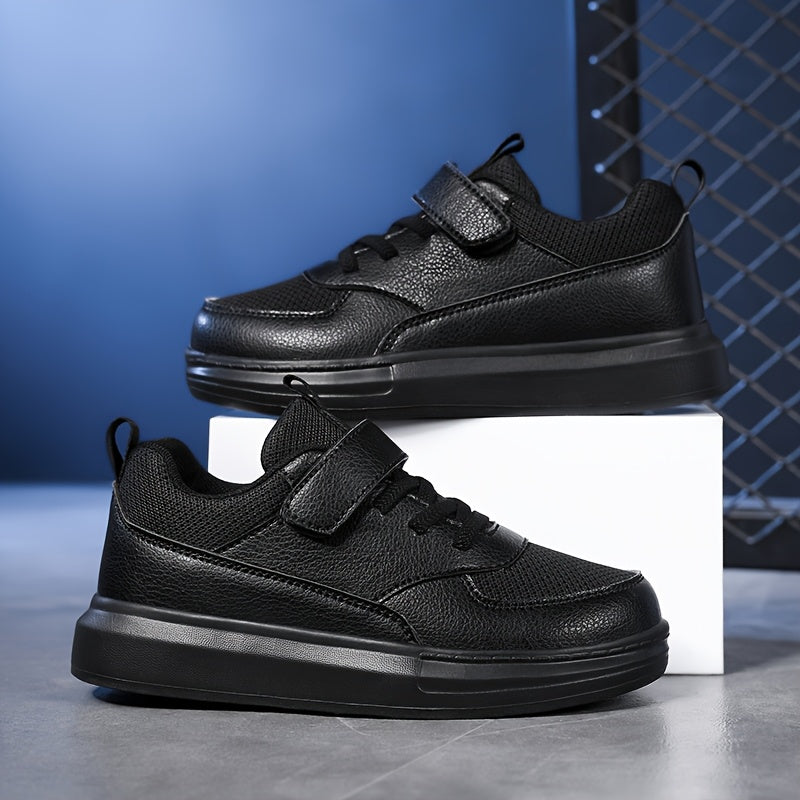 Kids Black Running Sneakers with Breathable Mesh Upper and Lightweight EVA Midsole, Low-Top Athletic Shoes for Daily Play and Casual Outings