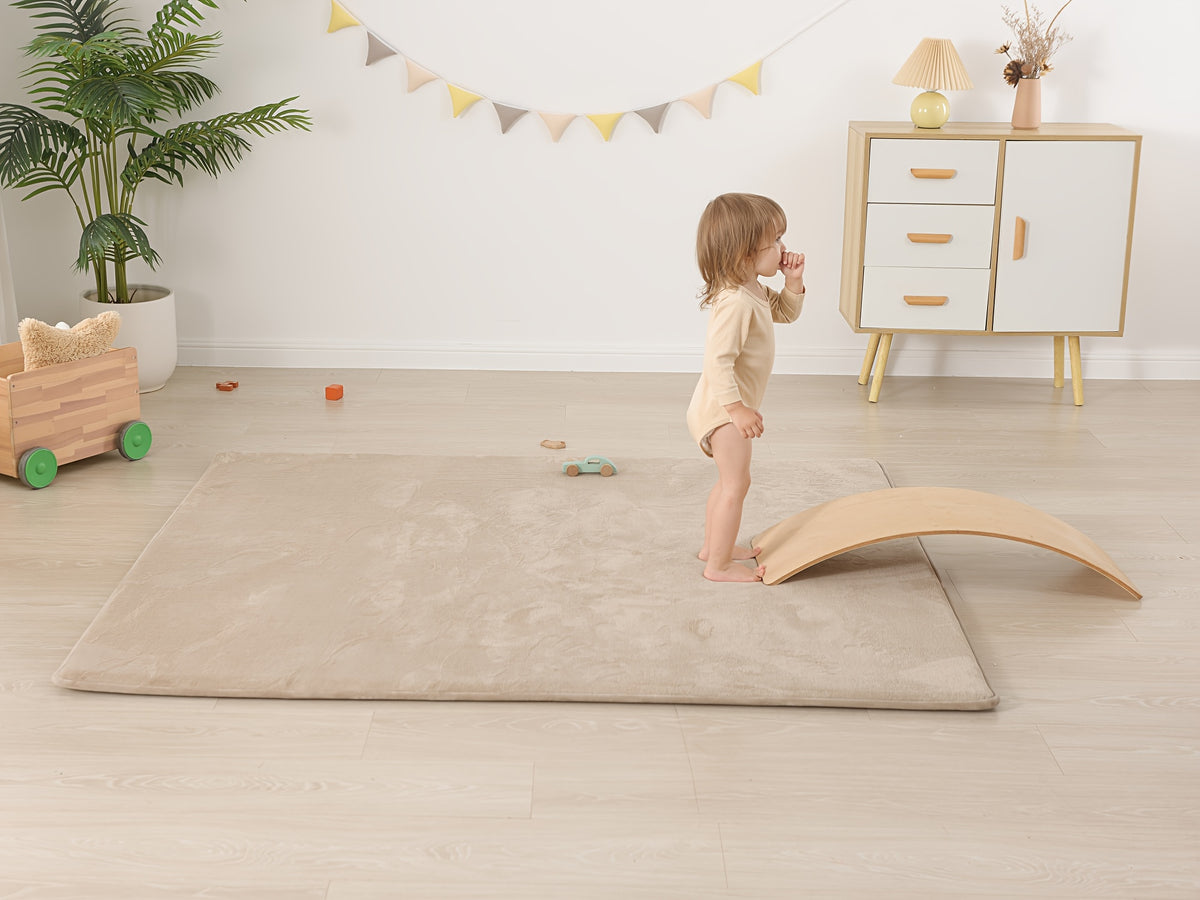 Memory Foam Floor Mat for Baby Crawling, 1.1-Inch Coral Velvet Cushioned Rug with Non-Slip Backing, Gray Tatami-Style Mat in Four Sizes