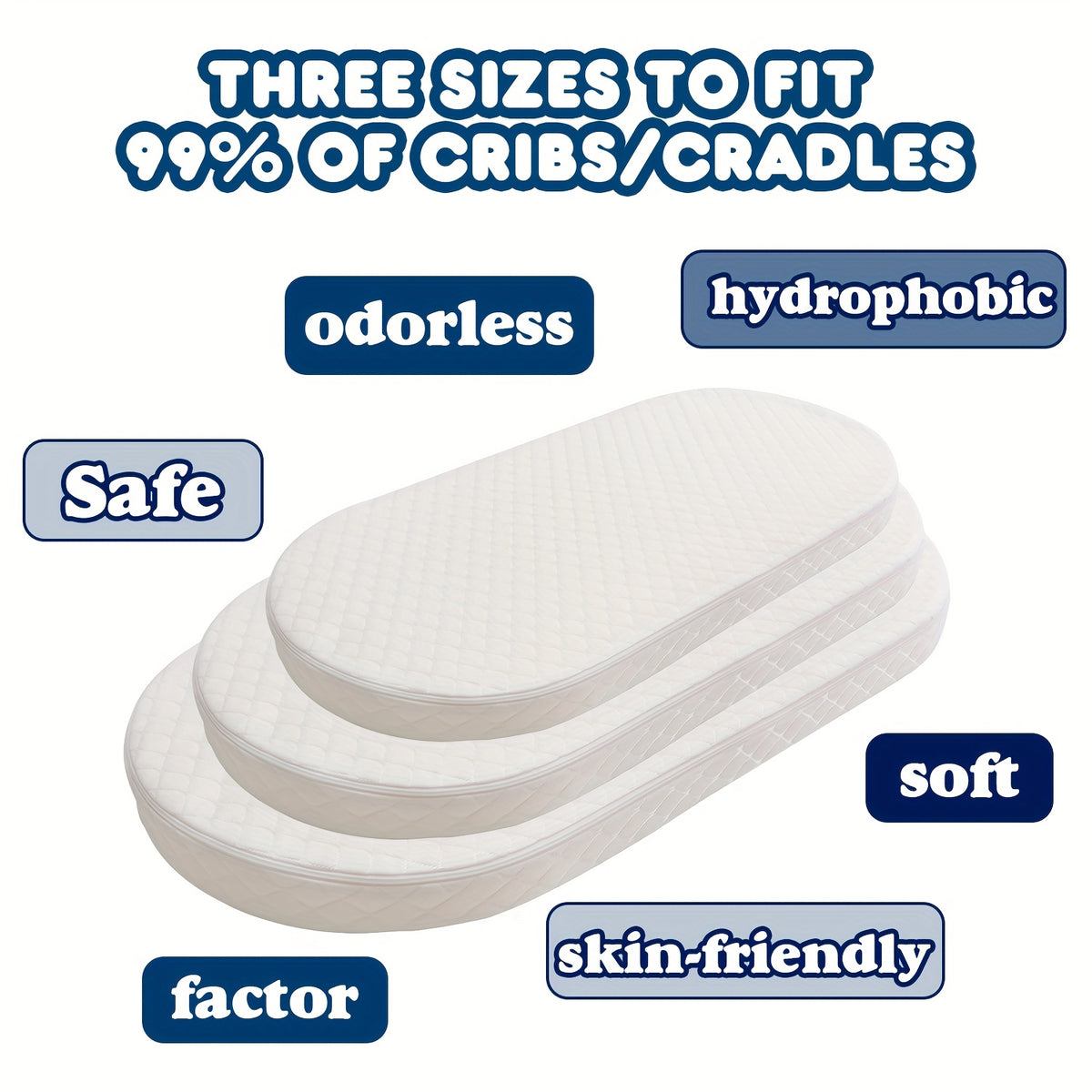 Bassinet Mattress Oval Foam with Removable Waterproof Cover, Baby Cradle Mattress in 15 x 30, 18 x 29 or 20 x 33 Inch Size Options