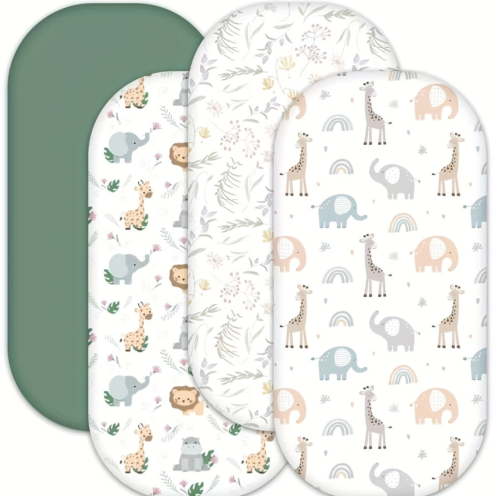 Cradle Bassinet Fitted Sheet Set of 4, 33 x 20 x 4 Inches, Fits Oval Rectangular and Other Mattresses, Soft Skin-Friendly All-Season Fabric, Sheets Only No Mattress Included, Baby Nursery Bedding