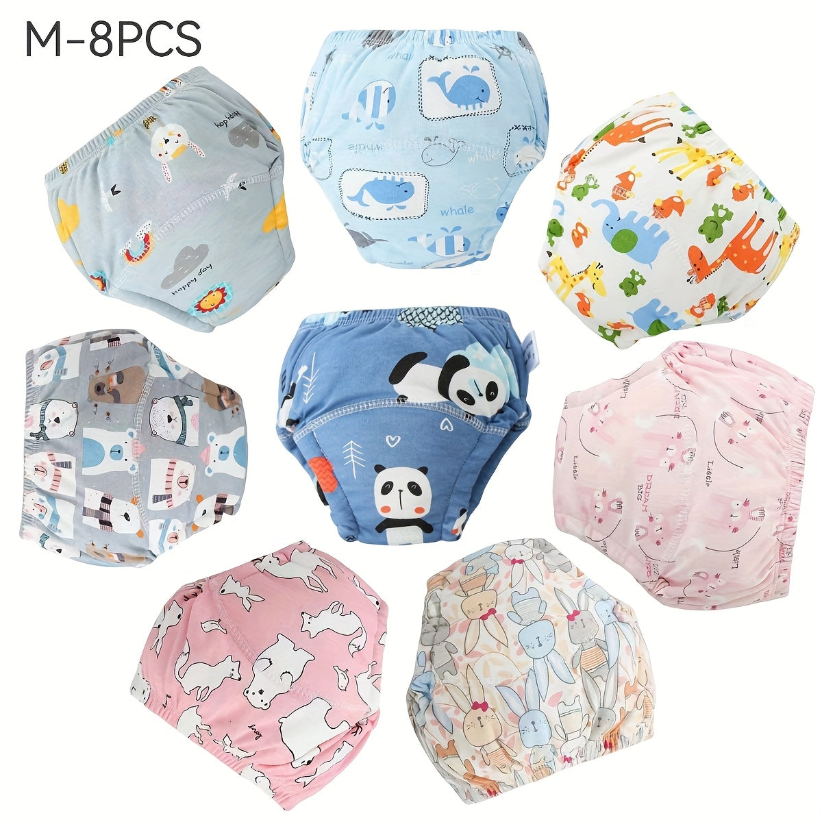 Reusable Washable Toddler Training Pants, 4pcs or 8pcs Pack, Breathable Elastic Waistband Cloth Diapers for Toilet Training, Cute Dog & Animal Prints, Potty Training Gift for Boys and Girls