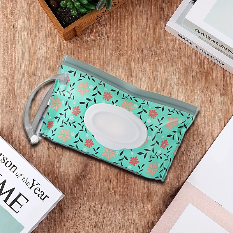 Refillable Baby Wipes Pouch 3-Pack, Reusable Portable Wet Wipe Dispenser Holders for Diaper Bag and On-the-Go Changes in Floral Colors