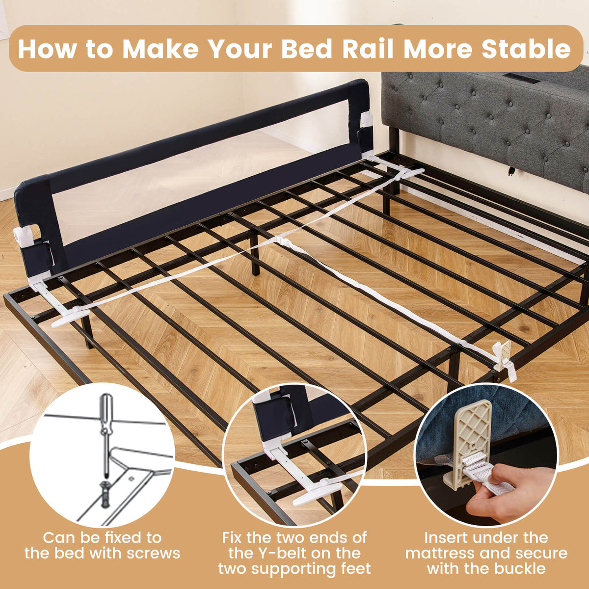 Foldable Toddler Bed Rail Guard by COSTWAY, 71-Inch Mesh Bedside Barrier with Adjustable Safety Strap, Washable Blue Cover and Padded Edge