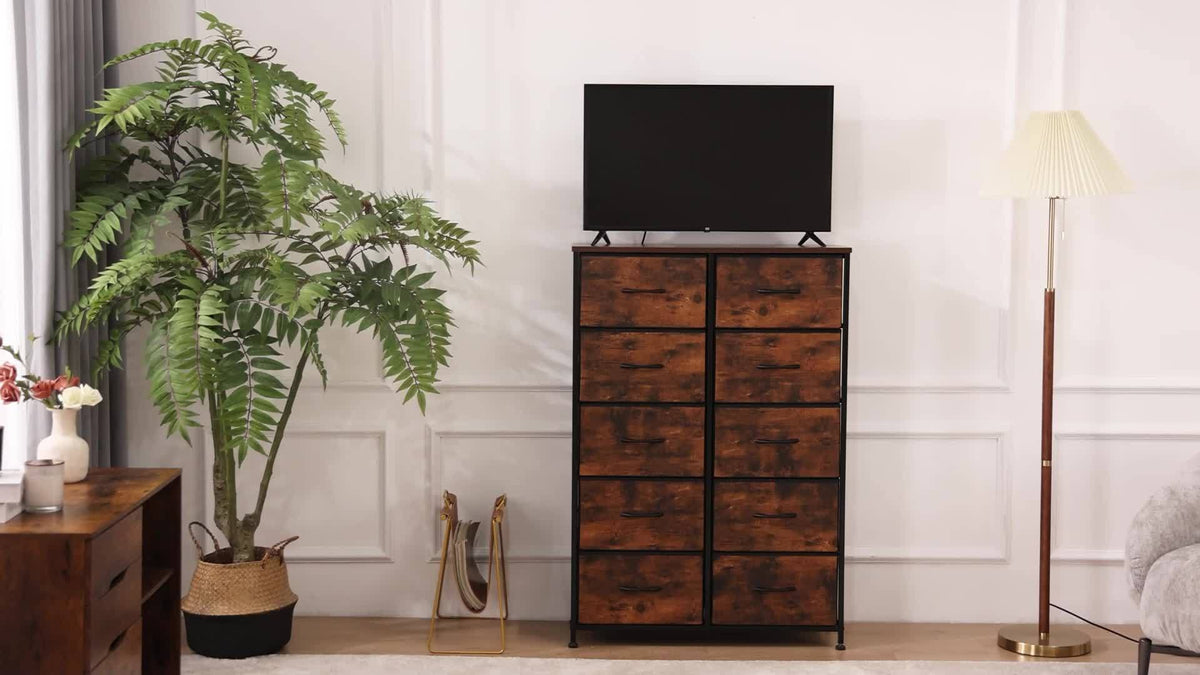 Fabric Drawer Dresser for Bedroom Storage with Metal Frame and Wood Tabletop, 9 or 10 Drawer Closet Organizer Tower for Clothes, Living Room or Entryway