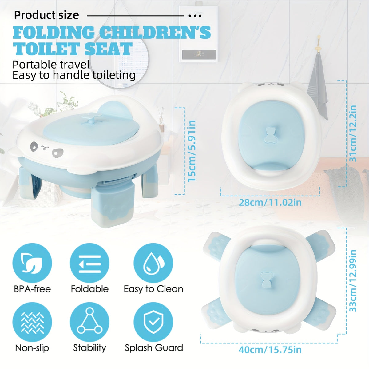 Foldable Travel Potty Chair for Boys and Girls with Storage Bag and 20 Disposable Liners Included, Portable Toddler Potty Seat for Indoor and Outdoor Use, Easy to Clean and Carry