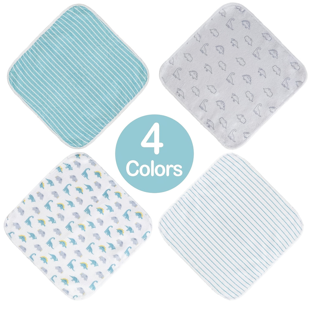 Soft Baby Washcloths 24-Pack, 9 x 9 Inch Absorbent Face and Body Bath Cloths with Whale, Elephant and Dinosaur Style Options for Everyday Care