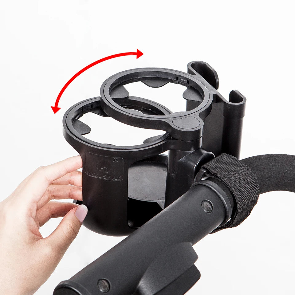 Convertible Double Stroller Cup Holder with Independent Phone Slot, Black Baby Bottle and Drink Organizer for Compatible Handles and Family Outings
