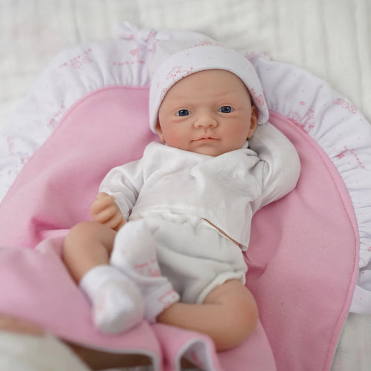 Micro Preemie Silicone Baby Doll, 12-Inch Toby Boy or Luna Girl with Full Body Design, Open Eyes, Painted Details, Outfit and Birth Certificate