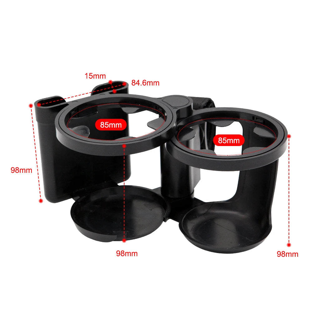 Convertible Double Stroller Cup Holder with Independent Phone Slot, Black Baby Bottle and Drink Organizer for Compatible Handles and Family Outings