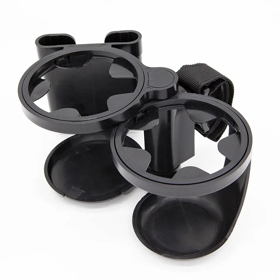 Convertible Double Stroller Cup Holder with Independent Phone Slot, Black Baby Bottle and Drink Organizer for Compatible Handles and Family Outings