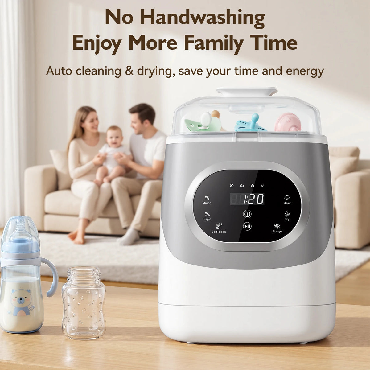 Baby Bottle Washer 4-in-1 with Steam Cleaning, Hot Air Drying and Storage Modes, LED Touch Panel for Compatible Bottles and Breast Pump Parts