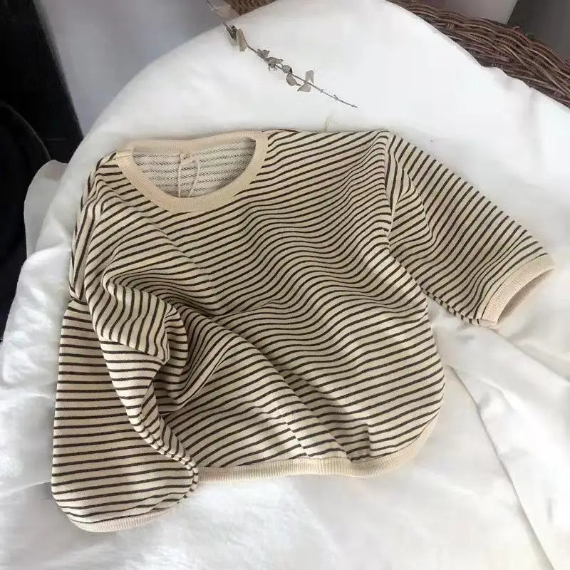 Striped Kids Sweatshirt with Crew Neck and Long Sleeves, Cotton Casual Pullover Top for Toddler Boys and Girls, Spring and Fall Layering