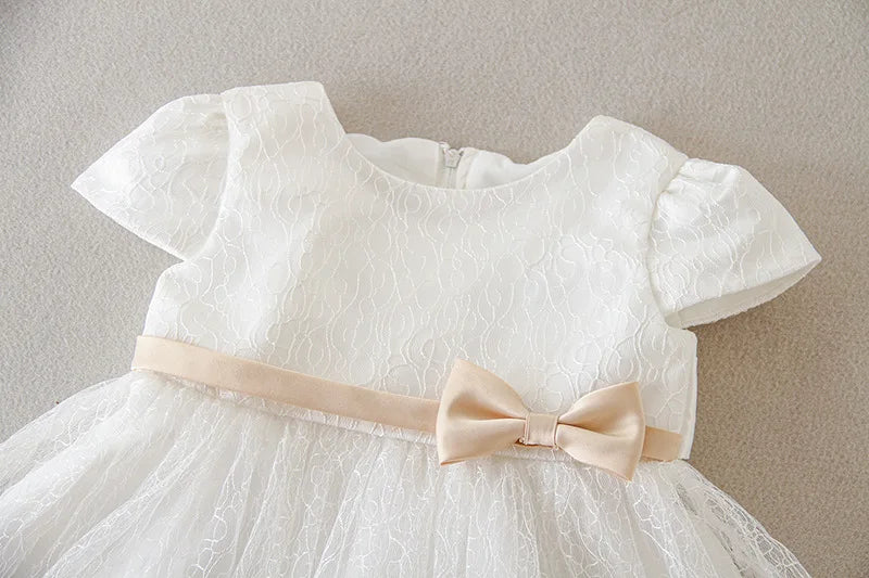 Baby Baptism Gown for Girls with Long Sleeves, Lace Details and Cotton Lining, Dress and Cap Set for Christening and First Birthday Photos