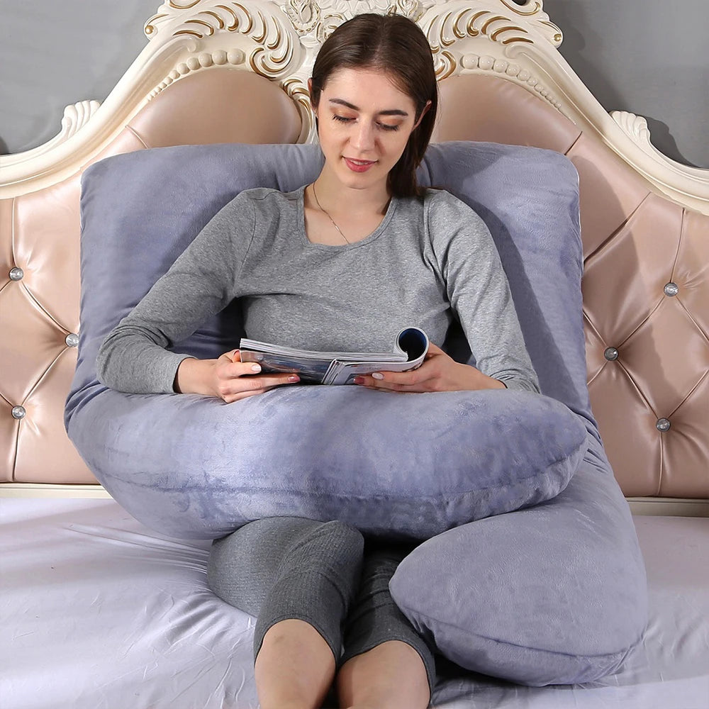 U-Shaped Pregnancy Body Pillow with Detachable Polyester Cover, PANGDUBE Maternity Cushion for Adult Rest, Approx. 115 x 55 cm