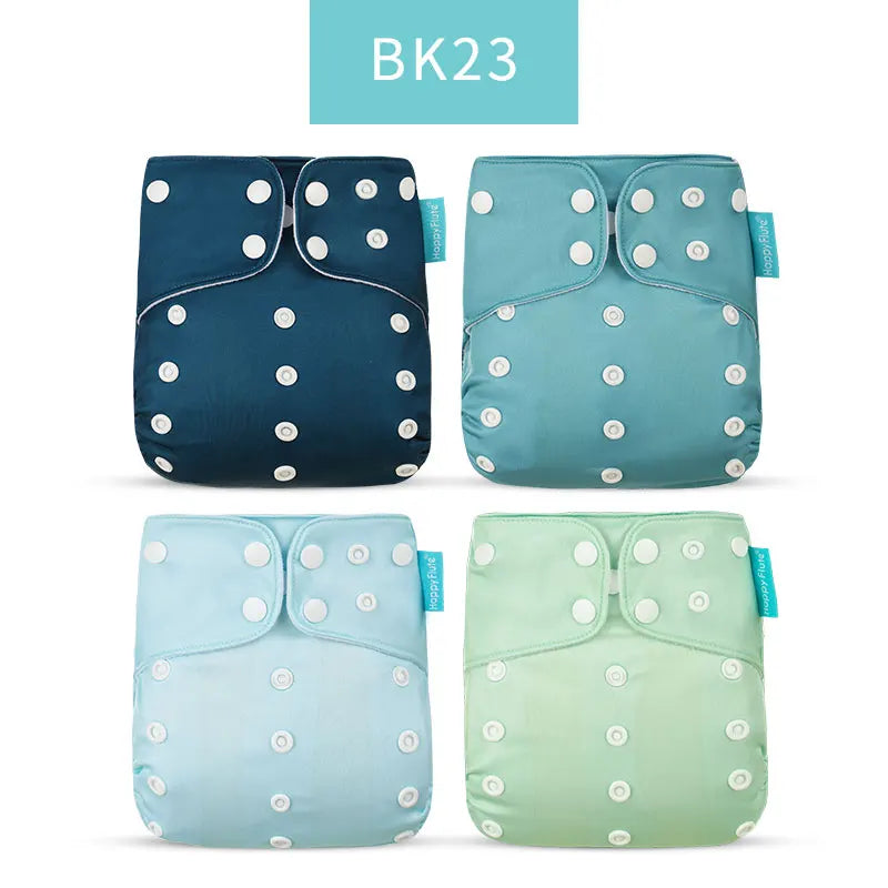 Reusable Cloth Diapers, Happyflute 4-Pack One-Size Pocket Baby Nappies with Adjustable Snap Closures, Washable Covers, Inserts Sold Separately
