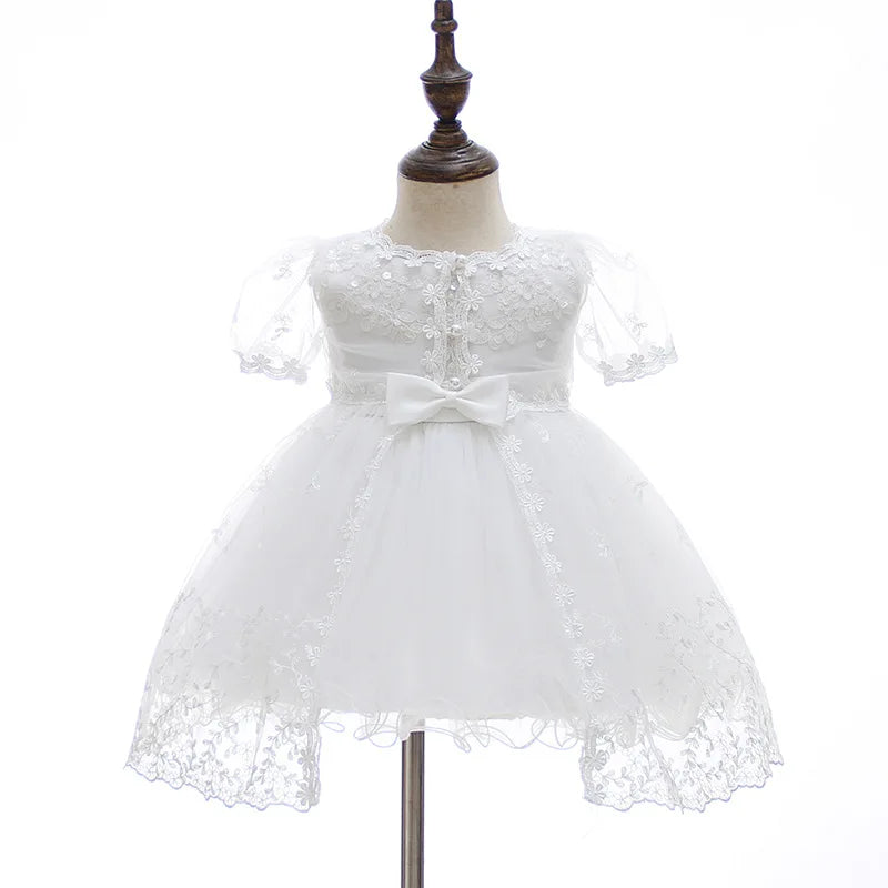 Baby Baptism Gown for Girls with Long Sleeves, Lace Details and Cotton Lining, Dress and Cap Set for Christening and First Birthday Photos