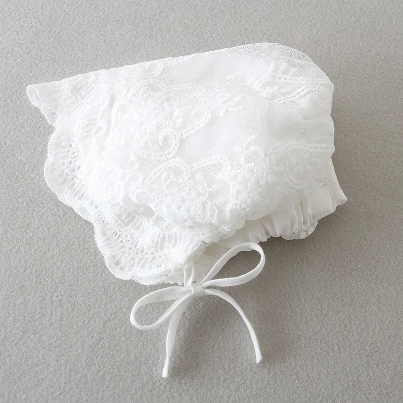 Baby Baptism Gown for Girls with Long Sleeves, Lace Details and Cotton Lining, Dress and Cap Set for Christening and First Birthday Photos