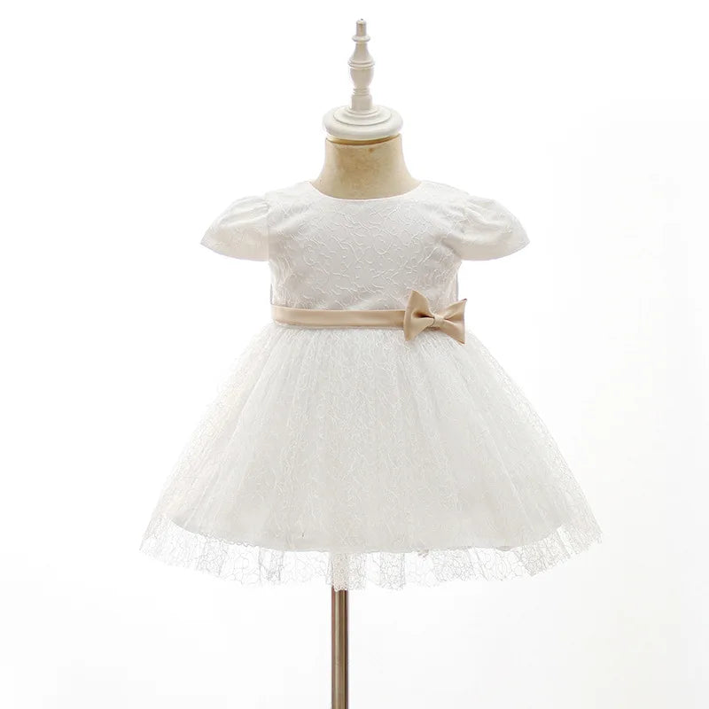 Baby Baptism Gown for Girls with Long Sleeves, Lace Details and Cotton Lining, Dress and Cap Set for Christening and First Birthday Photos