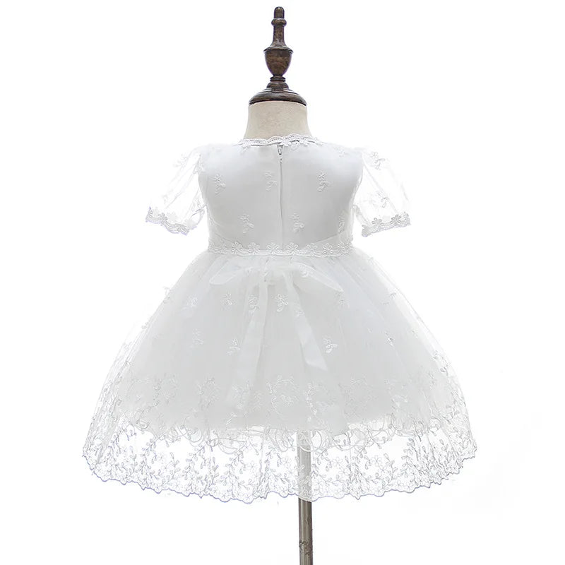 Baby Baptism Gown for Girls with Long Sleeves, Lace Details and Cotton Lining, Dress and Cap Set for Christening and First Birthday Photos