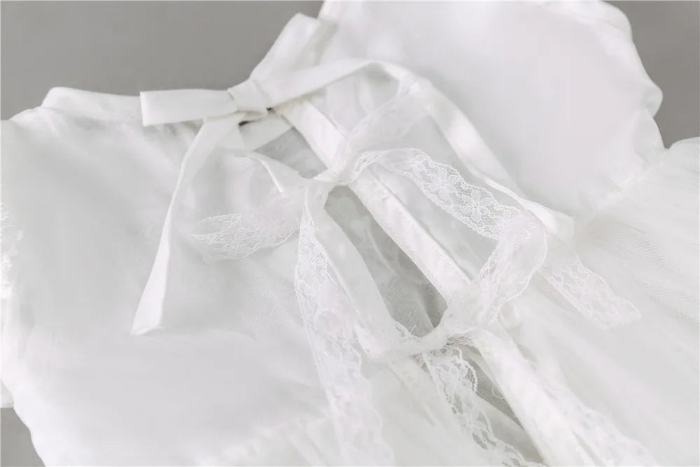 Baby Baptism Gown for Girls with Long Sleeves, Lace Details and Cotton Lining, Dress and Cap Set for Christening and First Birthday Photos