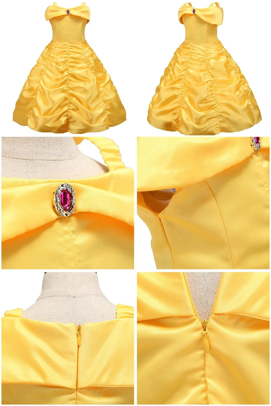 Yellow Princess Dress for Girls, Belle-Inspired Costume Gown in Dress A, B or C Styles and Sizes 3T–10T for Birthday Parties and Halloween