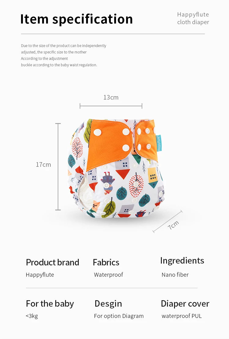 Cloth Diaper Starter Set by Happyflute, 8 Adjustable Pocket Baby Diapers with 8 Bamboo Charcoal Inserts, Washable PUL Covers and Snap Closures