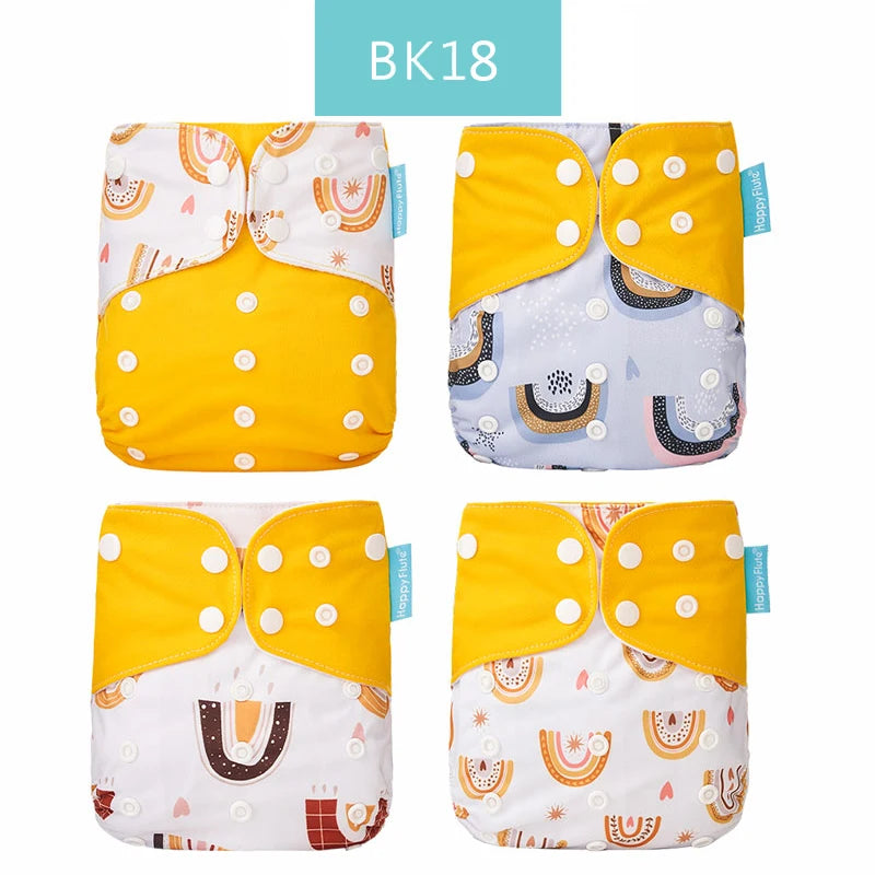 Reusable Cloth Diapers, Happyflute 4-Pack One-Size Pocket Baby Nappies with Adjustable Snap Closures, Washable Covers, Inserts Sold Separately