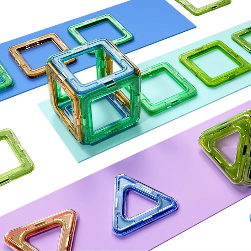 Magnetic Building Blocks for Kids, Large Colorful Geometric Construction Set with 84, 119 or 168 Pieces for Creative STEM Play