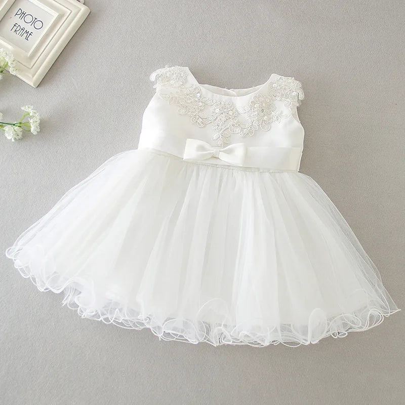 Baby Baptism Gown for Girls with Long Sleeves, Lace Details and Cotton Lining, Dress and Cap Set for Christening and First Birthday Photos