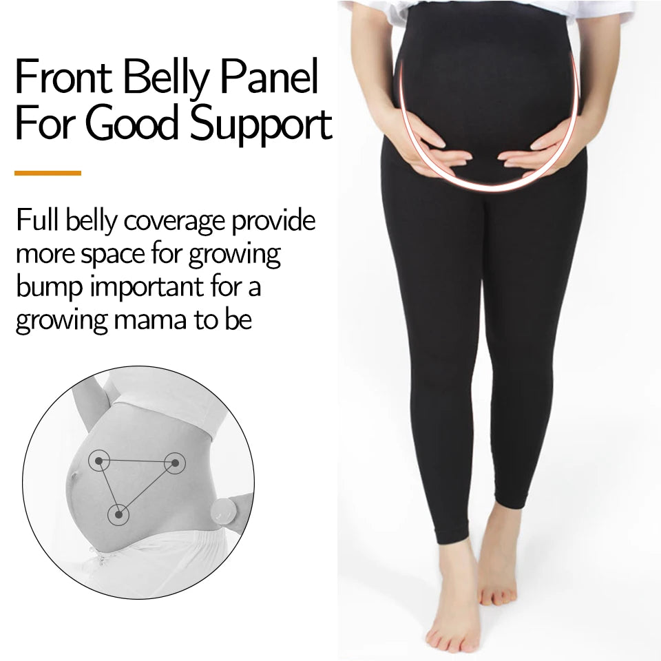 Stretch Maternity Leggings with High Waist Belly Panel, 90% Nylon and 10% Spandex Pregnancy Pants with Shorts and Thickened Style Options