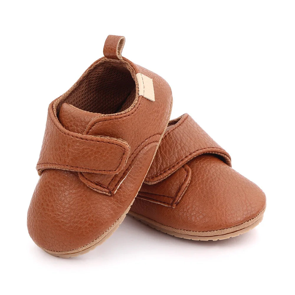 Baby Strap Shoes with Rounded Toes and Heel Pull Tabs, Solid Color Moccasin-Style Footwear for Infant Boys and Girls Everyday Outfits