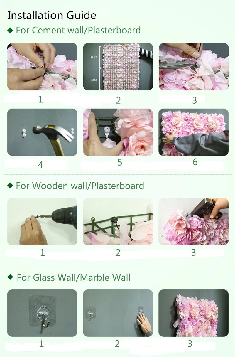 Artificial Flower Wall Panels with Fabric Roses, 40 x 60 cm Reusable Floral Backdrop for Baby Showers, Weddings, Birthdays & Home Decor