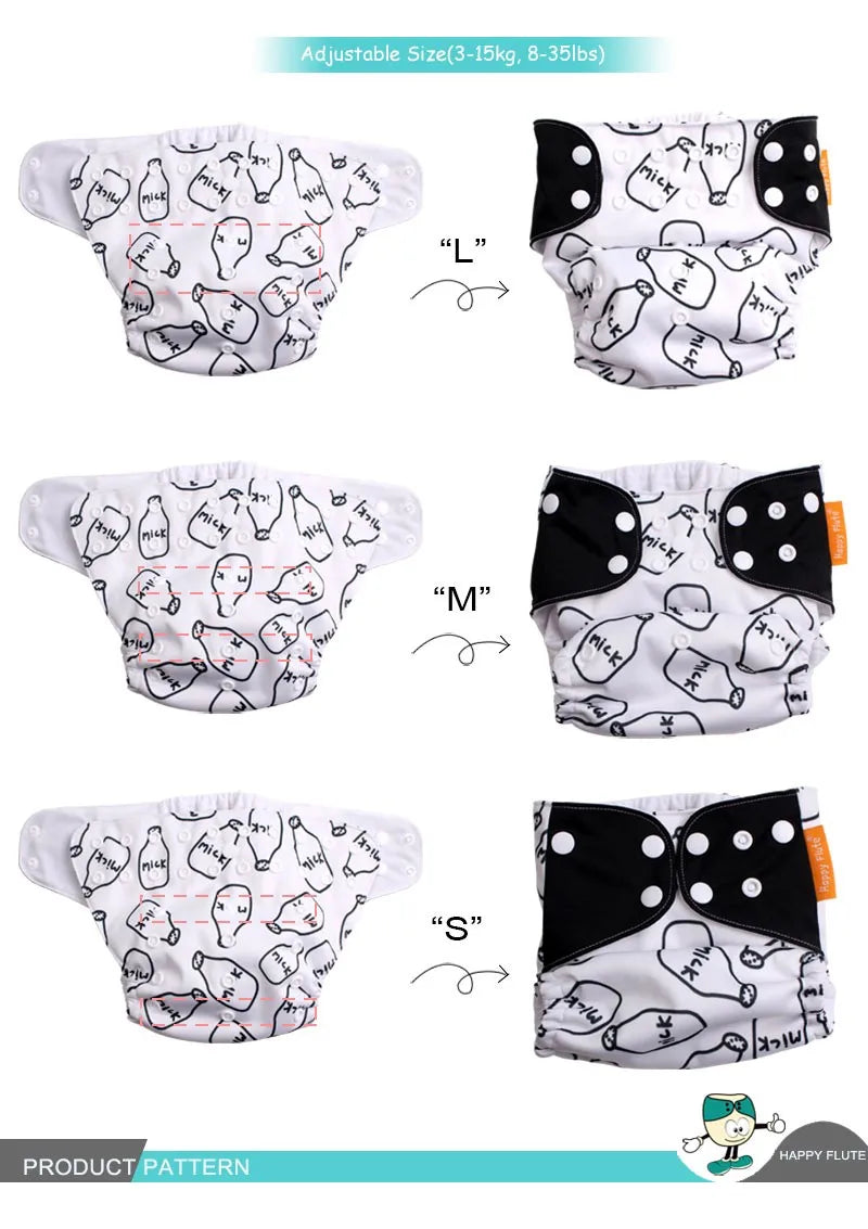 Cloth Diaper Starter Set by Happyflute, 8 Adjustable Pocket Baby Diapers with 8 Bamboo Charcoal Inserts, Washable PUL Covers and Snap Closures