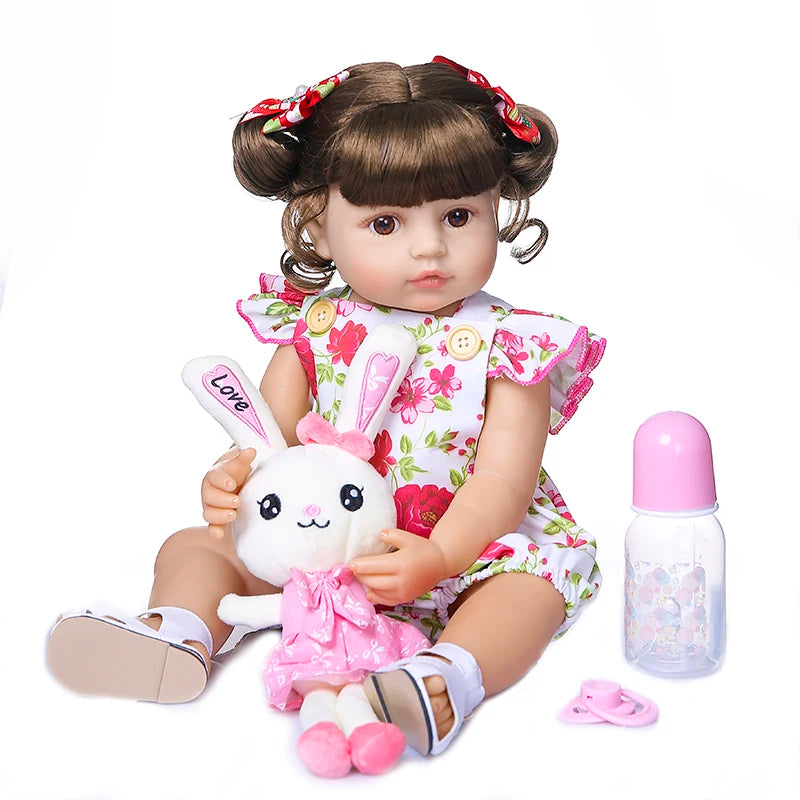 Poseable Reborn Girl Doll, 20-Inch Full Body Vinyl Toddler with Synthetic Wig Hair, Open Acrylic Eyes and Pretend-Care Accessories