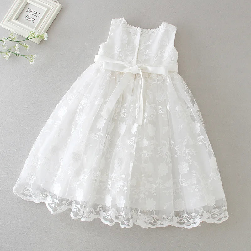 Baby Baptism Gown for Girls with Long Sleeves, Lace Details and Cotton Lining, Dress and Cap Set for Christening and First Birthday Photos