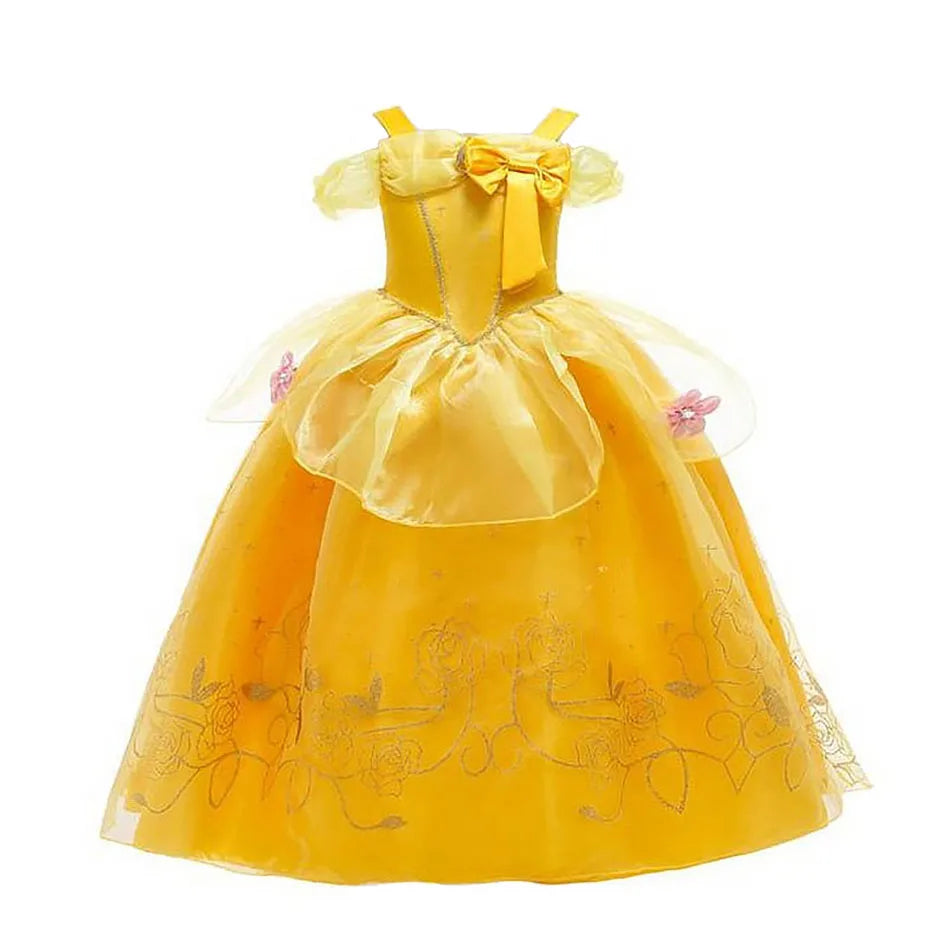 Yellow Princess Dress for Girls, Belle-Inspired Costume Gown in Dress A, B or C Styles and Sizes 3T–10T for Birthday Parties and Halloween