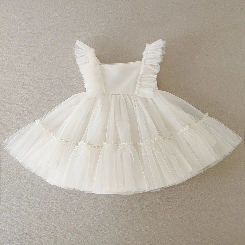 Baby Baptism Gown for Girls with Long Sleeves, Lace Details and Cotton Lining, Dress and Cap Set for Christening and First Birthday Photos